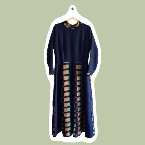 Vintage Festival Blue Plaid Maxi Dress - Picture 1 of 8